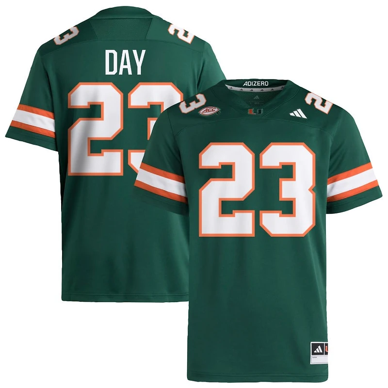 Dylan Day Men's adidas  Green Miami Hurricanes NIL Pick-A-Player Alternate Premier Football Jersey