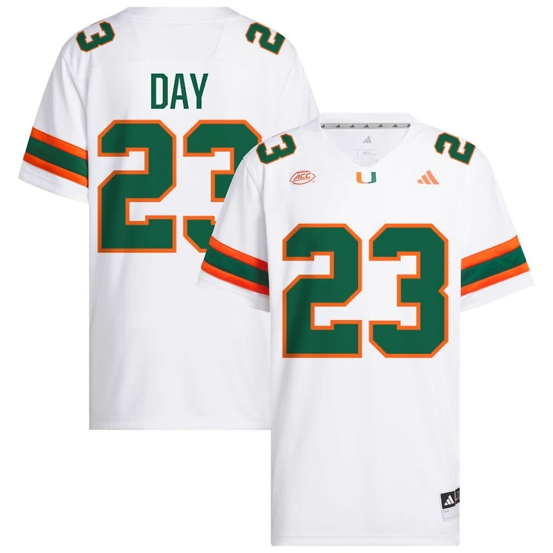 Dylan Day Men's adidas  White Miami Hurricanes NIL Pick-A-Player White Premier Football Jersey