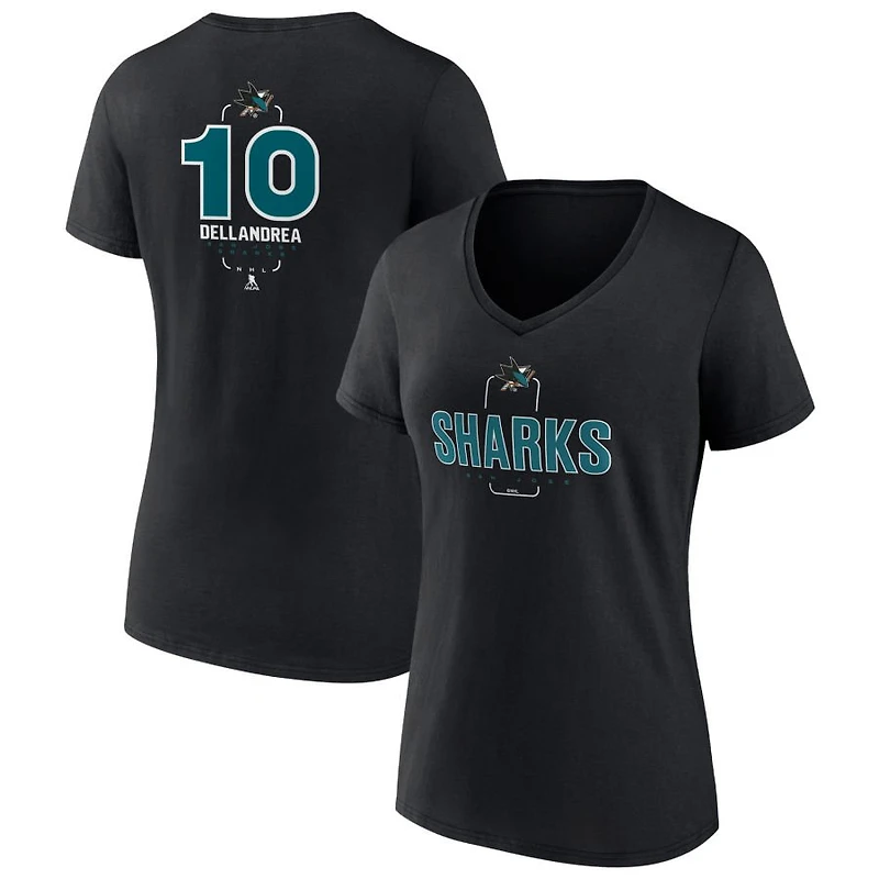 Women's Black San Jose Sharks Personalized Name & Number Midfielder V-Neck T-Shirt
