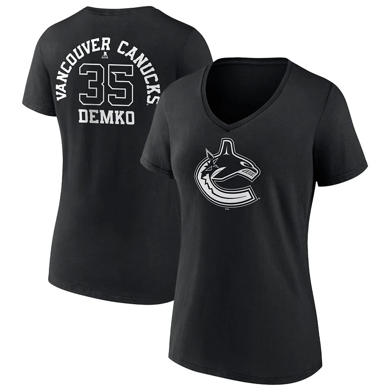 Women's Black Vancouver Canucks Personalized Name & Number Monochrome V-Neck T-Shirt