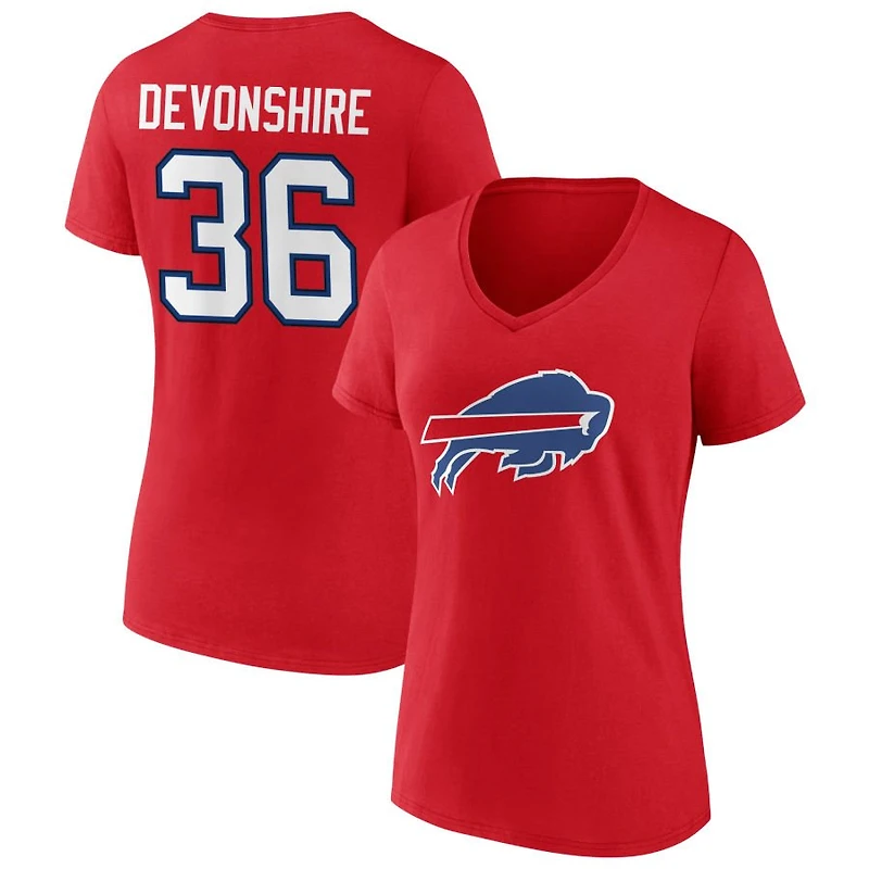 Women's Red Buffalo Bills Team Authentic Personalized Name & Number V-Neck T-Shirt