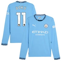 Jeremy Doku Men's Puma Light Blue Manchester City 2024/25 Home Replica Long Sleeve Custom Jersey