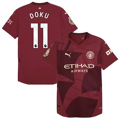 Jeremy Doku Men's Puma  Burgundy Manchester City 2024/25 Third Authentic Custom Jersey