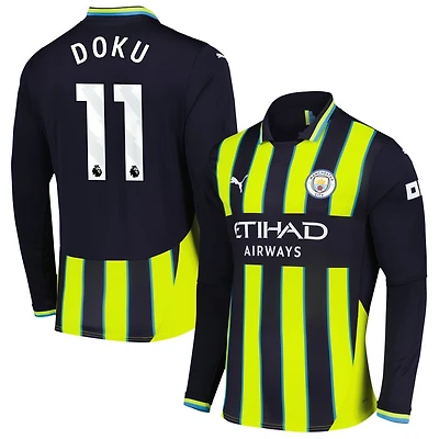 Jeremy Doku Men's Puma Navy Manchester City 2024/25 Away Replica Long Sleeve Custom Jersey