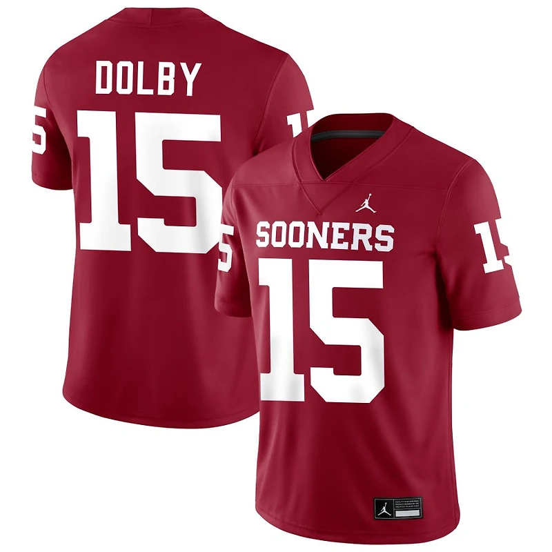 Kendel Dolby Men's Jordan Brand Crimson Oklahoma Sooners NIL Pick-A-Player Football Replica Jersey