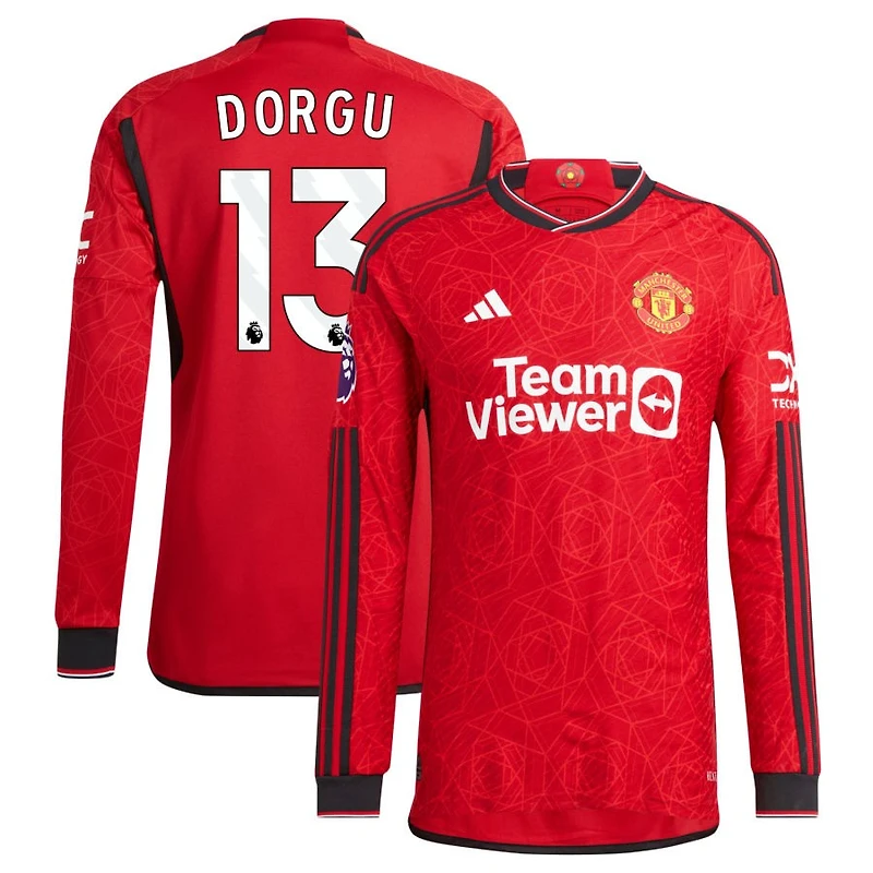 Patrick Dorgu Men's adidas Red Manchester United 2023/24 Home Authentic Custom Long Sleeve Jersey