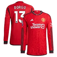 Patrick Dorgu Men's adidas  Red Manchester United 2023/24 Home Authentic Custom Long Sleeve Jersey