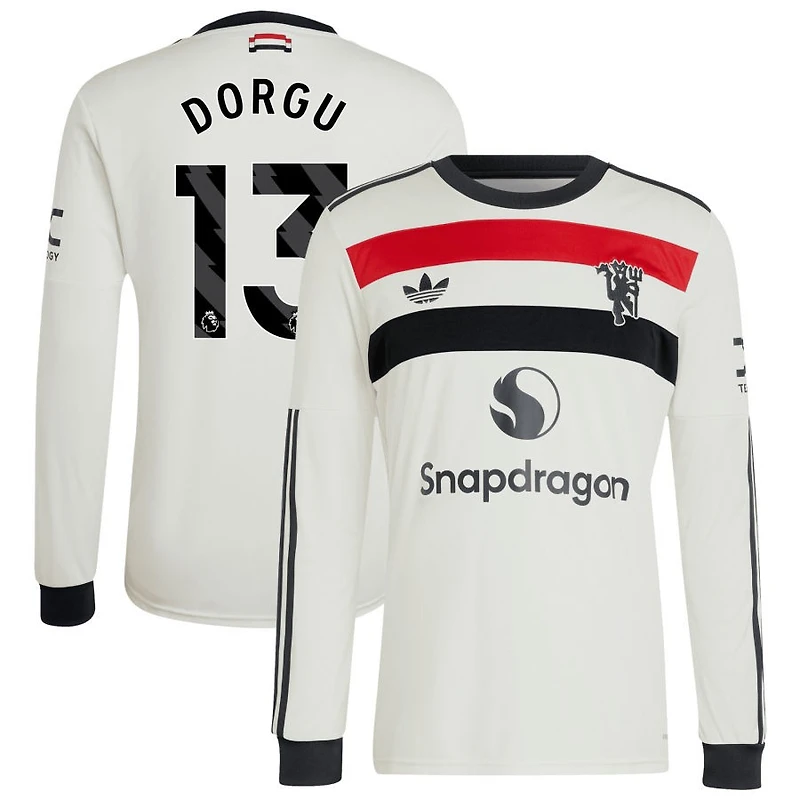Patrick Dorgu Men's adidas Originals  Cream Manchester United 2024/25 Third Custom Replica Long Sleeve Jersey