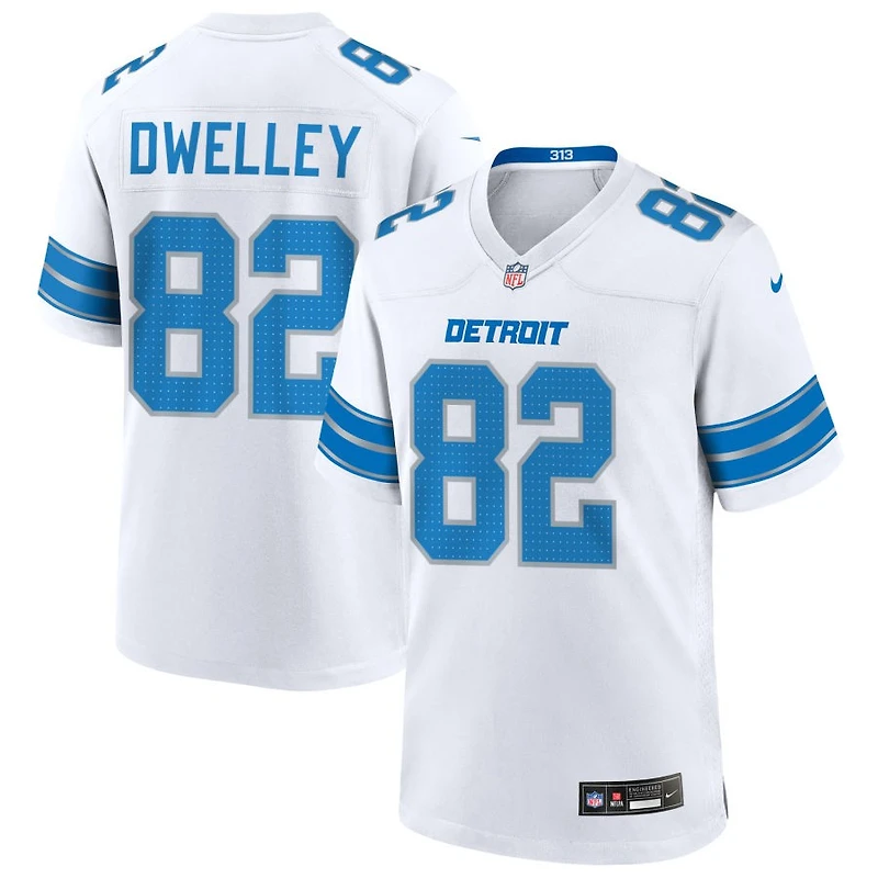 Ross Dwelley Men's Nike White Detroit Lions Custom Game Jersey