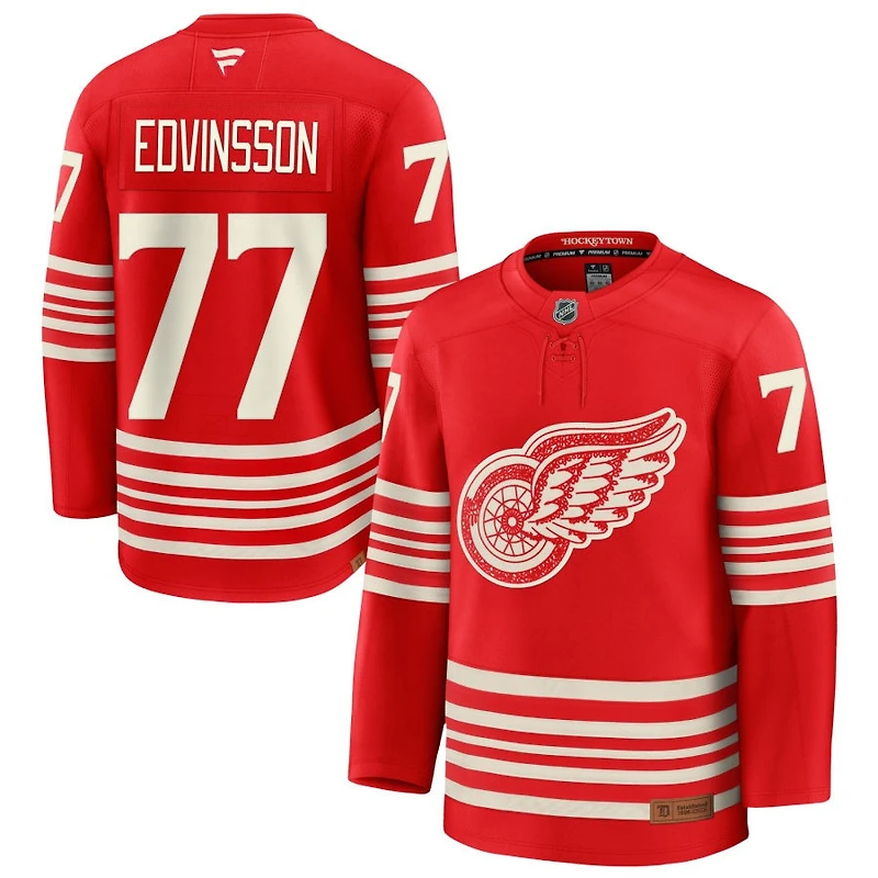 Simon Edvinsson Men's Fanatics  Red Detroit Red Wings Centennial Premium Custom Jersey