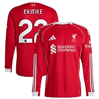 Hugo Ekitike Men's adidas  Red Liverpool 2025/26 Home Custom Replica Long Sleeve Jersey