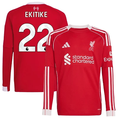 Hugo Ekitike Youth adidas  Red Liverpool 2025/26 Home Custom Replica Long Sleeve Jersey