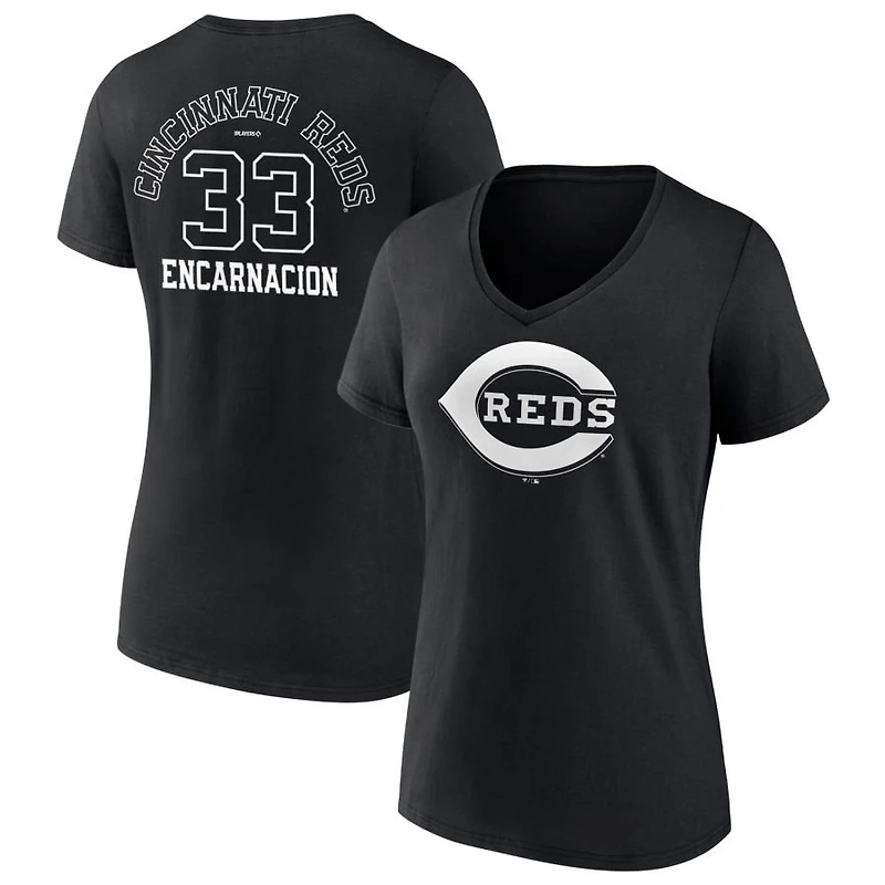 Women's Black Cincinnati Reds Monochrome Personalized Name & Number V-Neck T-Shirt