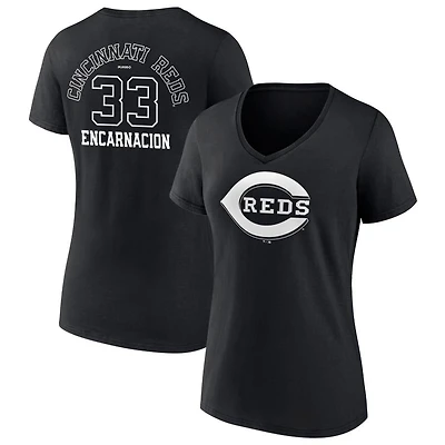 Women's Black Cincinnati Reds Monochrome Personalized Name & Number V-Neck T-Shirt
