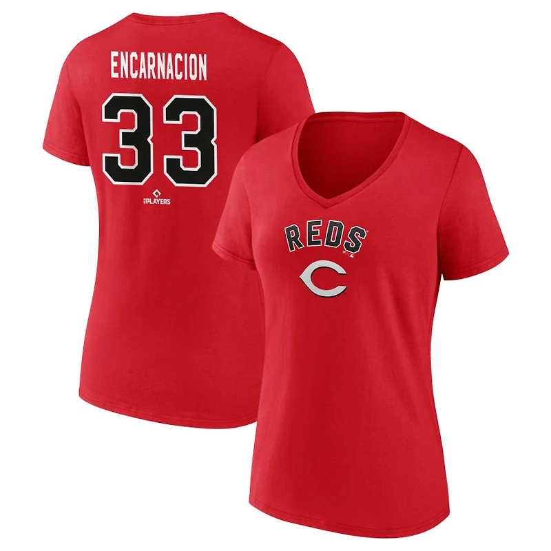 Women's Red Cincinnati Reds Personalized Winning Streak Name & Number V-Neck T-Shirt