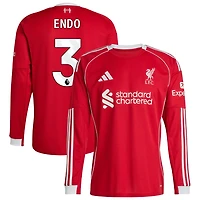 Wataru Endo Men's adidas  Red Liverpool 2025/26 Home Custom Replica Long Sleeve Jersey
