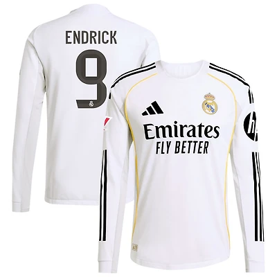 Endrick Endrick Men's adidas White Real Madrid 2025/26 Home Authentic Long Sleeve Custom Jersey