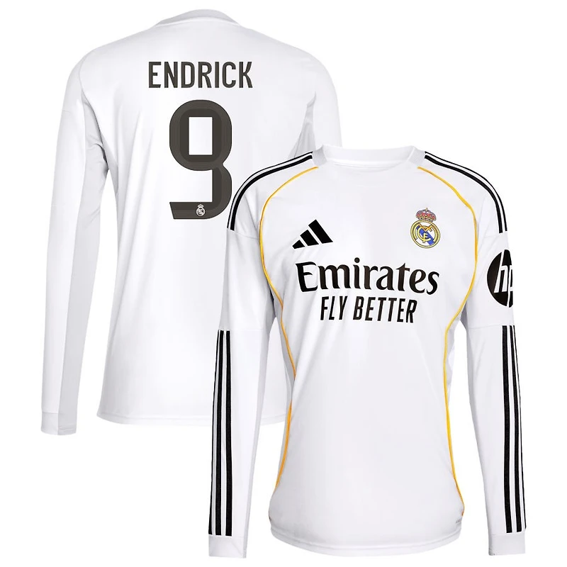 Endrick Endrick Men's adidas White Real Madrid 2025/26 Home Replica Long Sleeve Custom Jersey