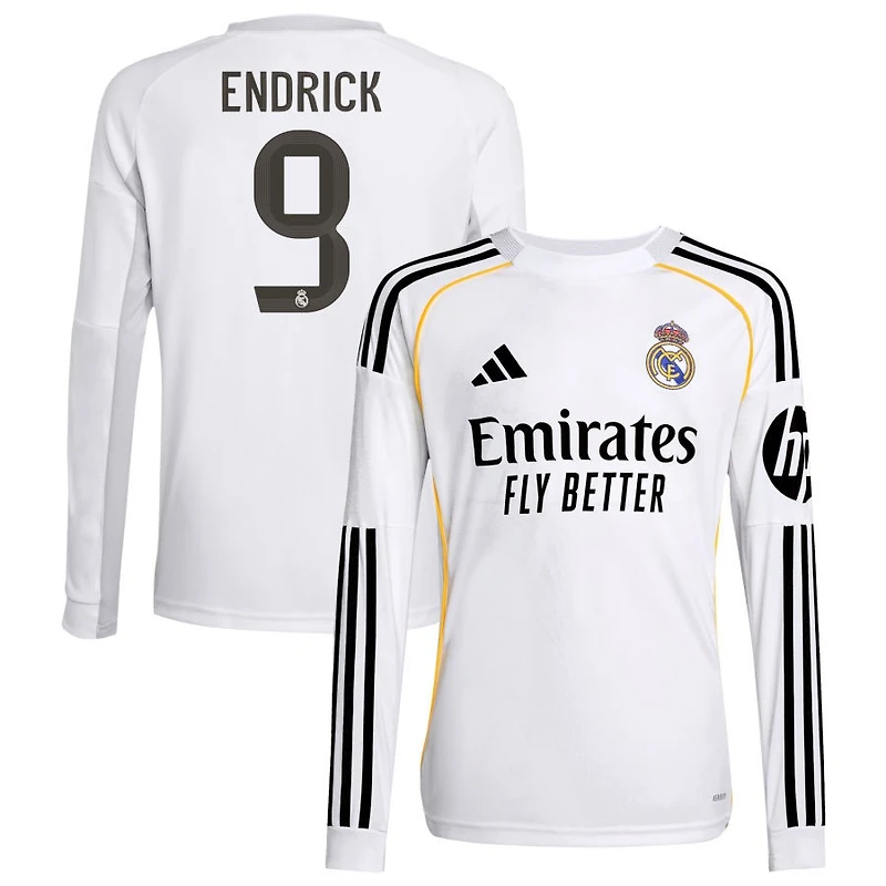 Endrick Endrick Youth adidas White Real Madrid 2025/26 Home Replica Long Sleeve Custom Jersey