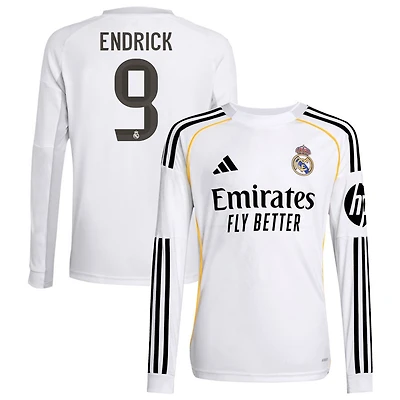 Endrick Endrick Youth adidas White Real Madrid 2025/26 Home Replica Long Sleeve Custom Jersey