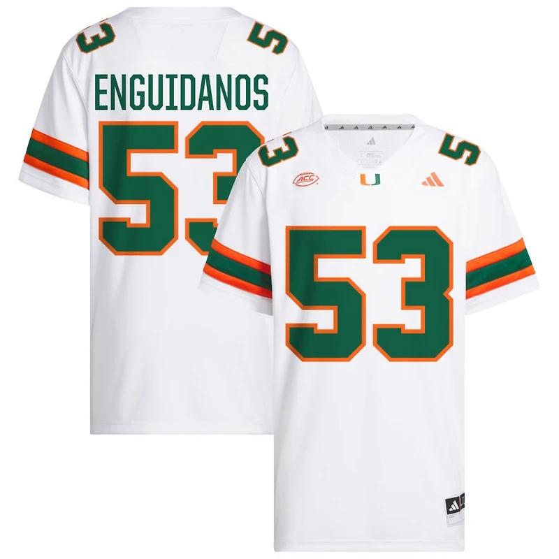 Joe Enguidanos Men's adidas  White Miami Hurricanes NIL Pick-A-Player White Premier Football Jersey