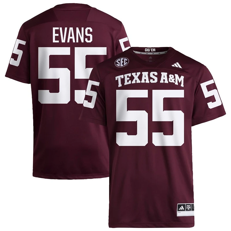 Dealyn Evans Men's adidas  Maroon Texas A&M Aggies NIL Pick-A-Player Home Premier Football Jersey
