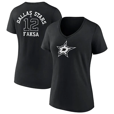 Women's Black Dallas Stars Personalized Name & Number Monochrome V-Neck T-Shirt