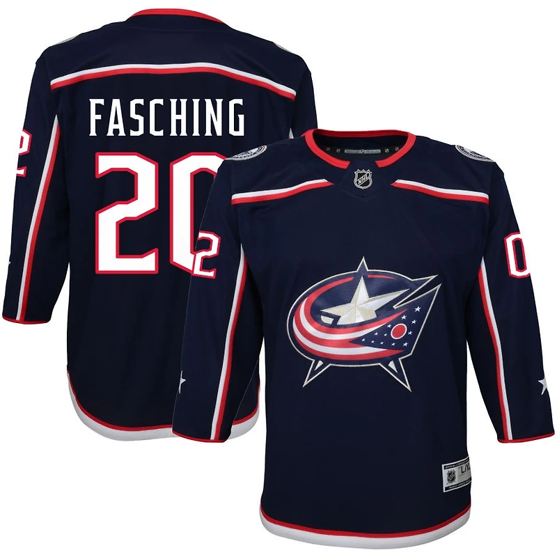 Hudson Fasching Youth Navy Columbus Blue Jackets Home Premier Custom Jersey