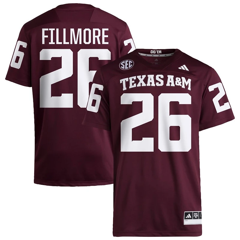 Dashawn Fillmore Men's adidas  Maroon Texas A&M Aggies NIL Pick-A-Player Home Premier Football Jersey