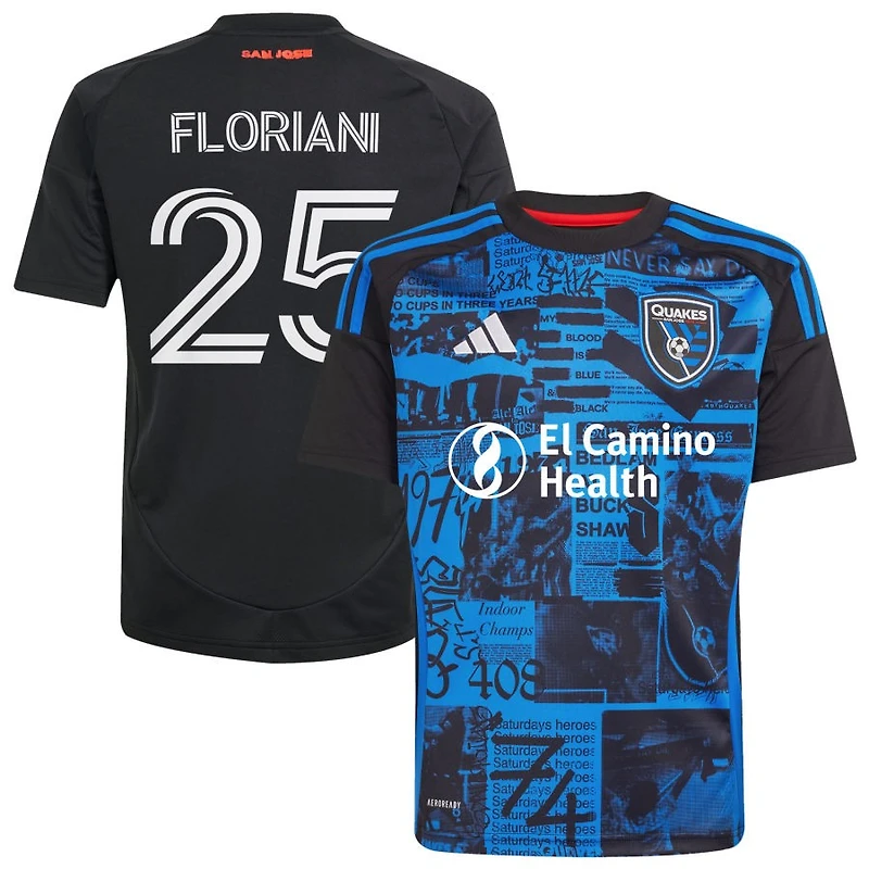 Max Floriani Youth adidas  Black San Jose Earthquakes 2025 Headliner Replica Custom Jersey