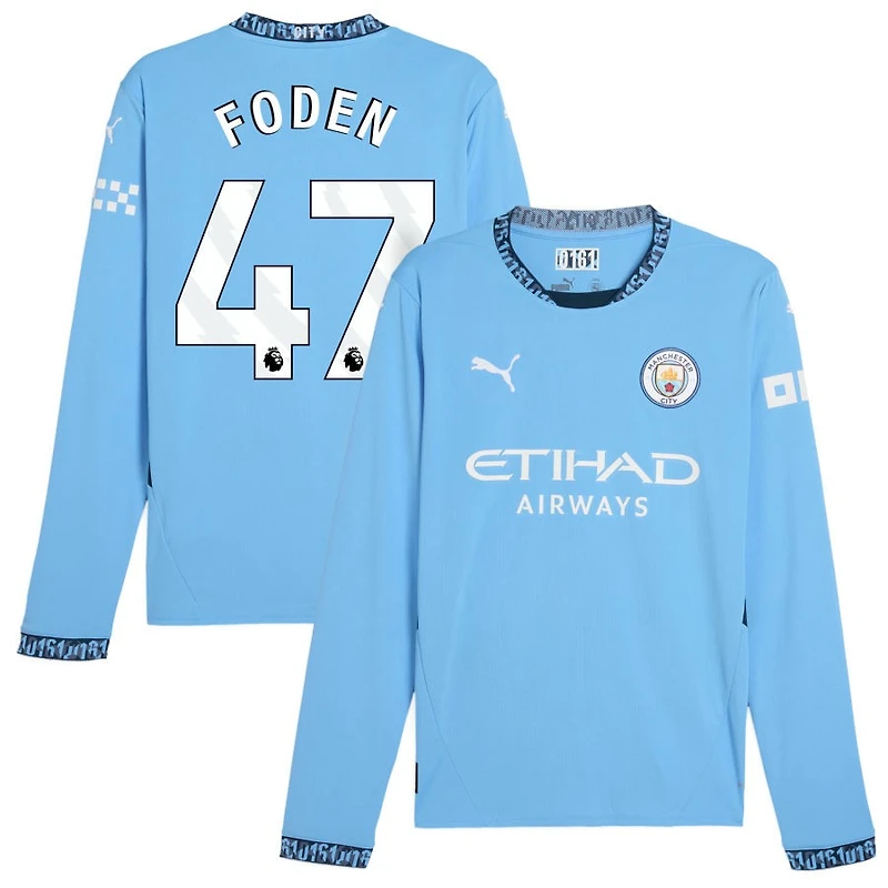 Phil Foden Men's Puma Light Blue Manchester City 2024/25 Home Replica Long Sleeve Custom Jersey