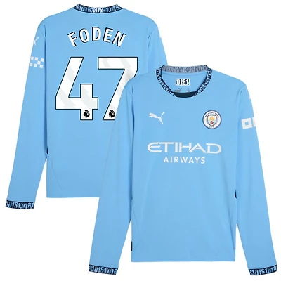 Phil Foden Men's Puma Light Blue Manchester City 2024/25 Home Replica Long Sleeve Custom Jersey