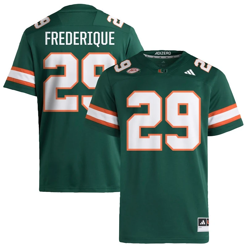 O.J. Frederique Men's adidas Green Miami Hurricanes NIL Pick-A-Player Alternate Premier Football Jersey