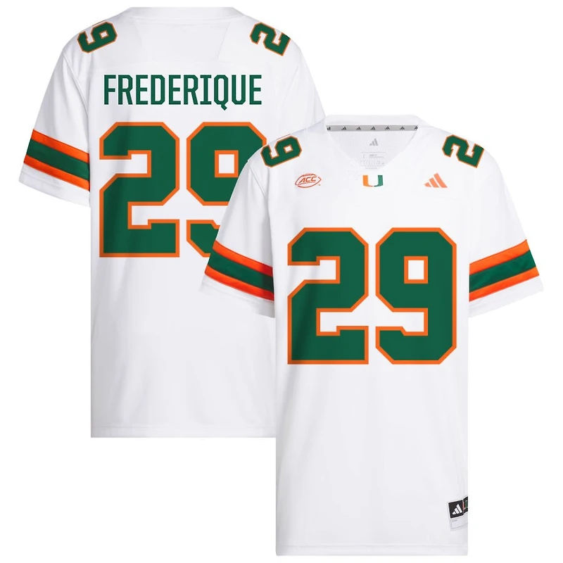 O.J. Frederique Men's adidas  White Miami Hurricanes NIL Pick-A-Player White Premier Football Jersey