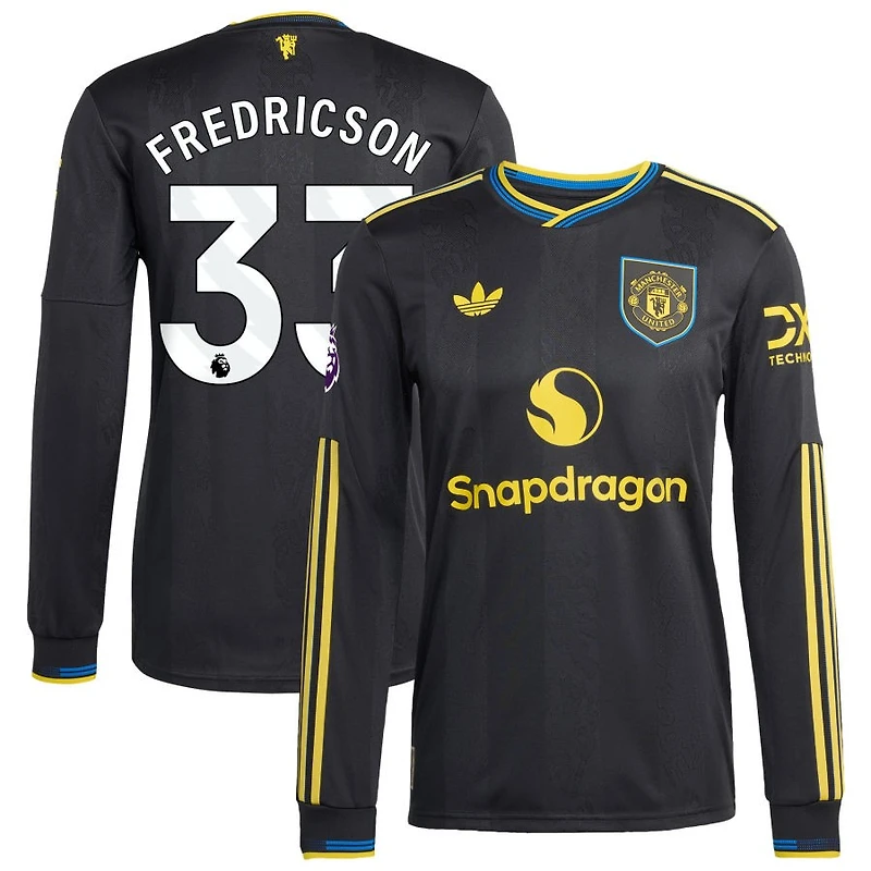 Tyler Fredricson Men's adidas Black Manchester United 2025/26 Third Authentic Long Sleeve Custom Jersey