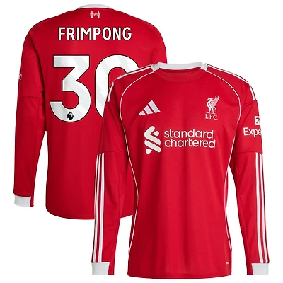 Jeremie Frimpong Men's adidas Red Liverpool 2025/26 Home Custom Replica Long Sleeve Jersey