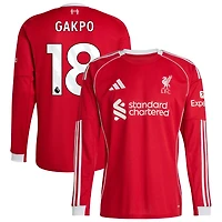 Cody Gakpo Men's adidas  Red Liverpool 2025/26 Home Custom Replica Long Sleeve Jersey