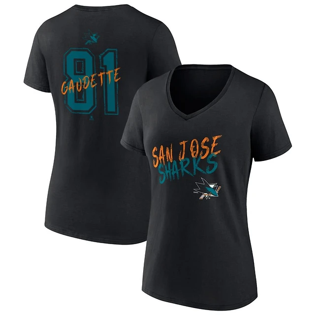 Women's Black San Jose Sharks Hustle Personalized Name & Number V-Neck T-Shirt