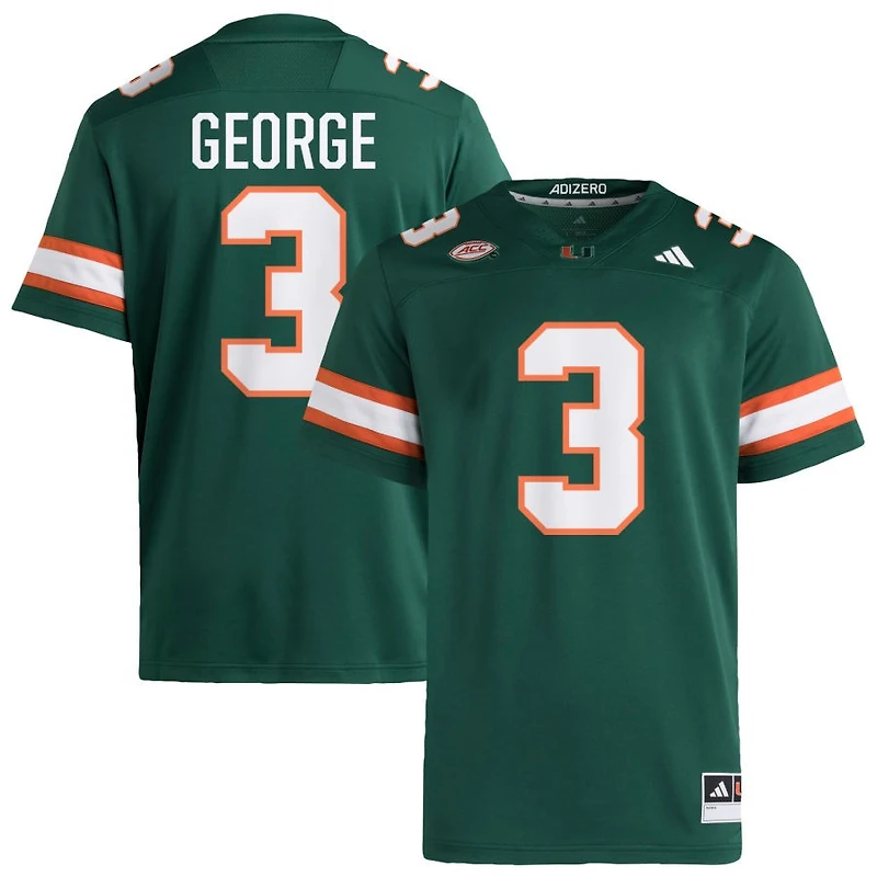 Jacolby George Men's adidas Green Miami Hurricanes NIL Pick-A-Player Alternate Premier Football Jersey