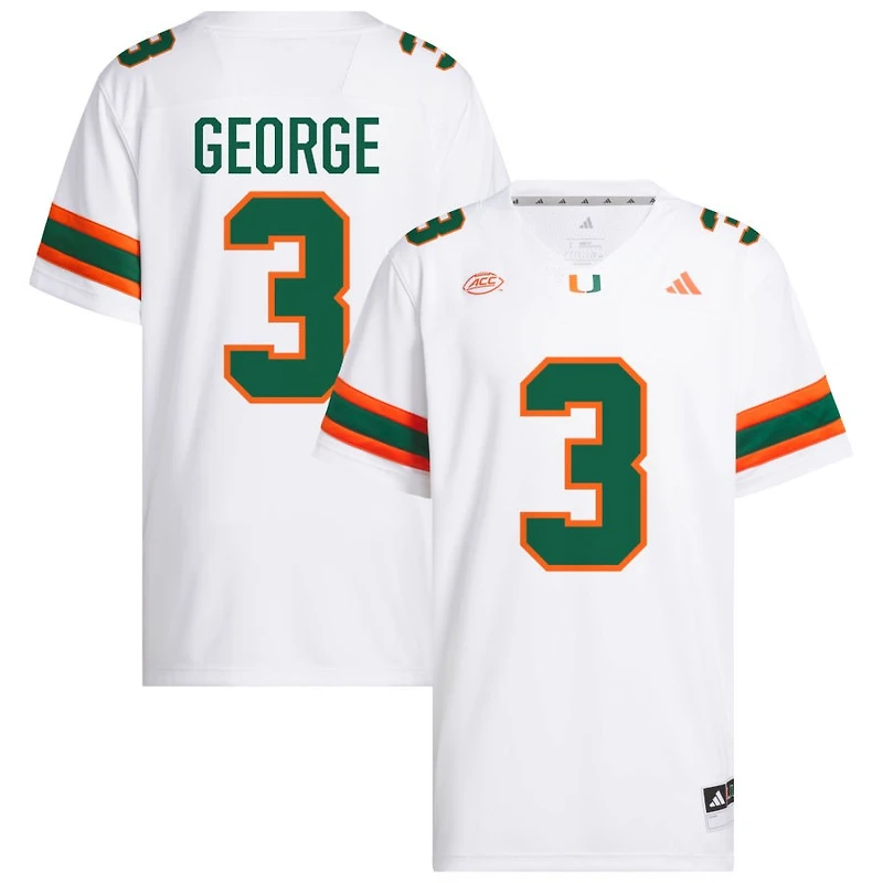Jacolby George Men's adidas  White Miami Hurricanes NIL Pick-A-Player White Premier Football Jersey