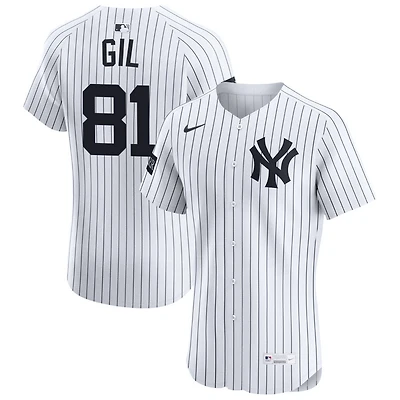 Luis Gil Men's Nike White New York Yankees Home Elite Sponsor Patch Custom Jersey