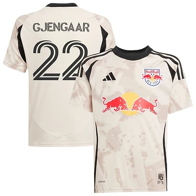 Dennis Gjengaar Youth adidas  Tan New York Red Bulls 2025 Stone Kit Replica Custom Jersey