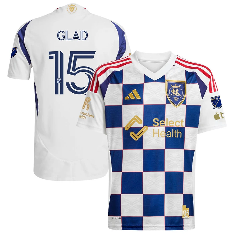 Justen Glad Men's adidas White Real Salt Lake 2025 On-Field Authentic Grid City Custom Jersey