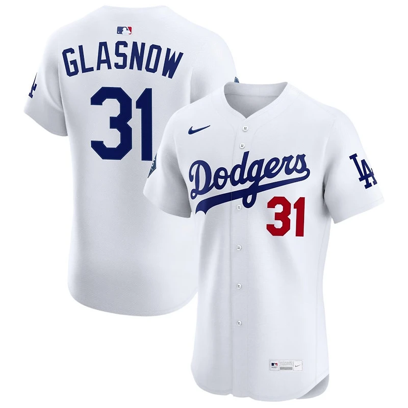 Tyler Glasnow Men's Nike White Los Angeles Dodgers Home Elite Sponsor Patch Custom Jersey