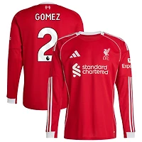 Joe Gomez Men's adidas  Red Liverpool 2025/26 Home Custom Replica Long Sleeve Jersey