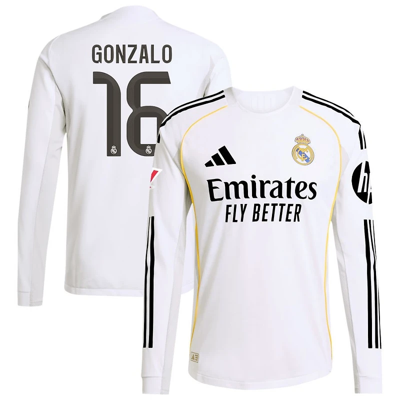 Gonzalo Garcia Gonzalo Men's adidas White Real Madrid 2025/26 Home Authentic Long Sleeve Custom Jersey