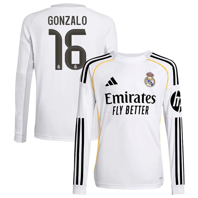 Gonzalo Garcia Gonzalo Youth adidas White Real Madrid 2025/26 Home Replica Long Sleeve Custom Jersey
