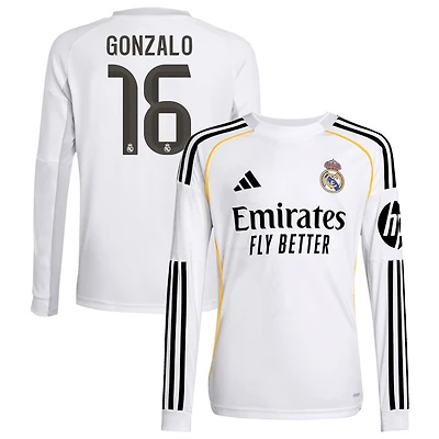 Gonzalo Garcia Gonzalo Youth adidas White Real Madrid 2025/26 Home Replica Long Sleeve Custom Jersey