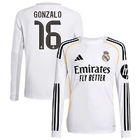 Gonzalo Garcia Gonzalo Youth adidas White Real Madrid 2025/26 Home Replica Long Sleeve Custom Jersey