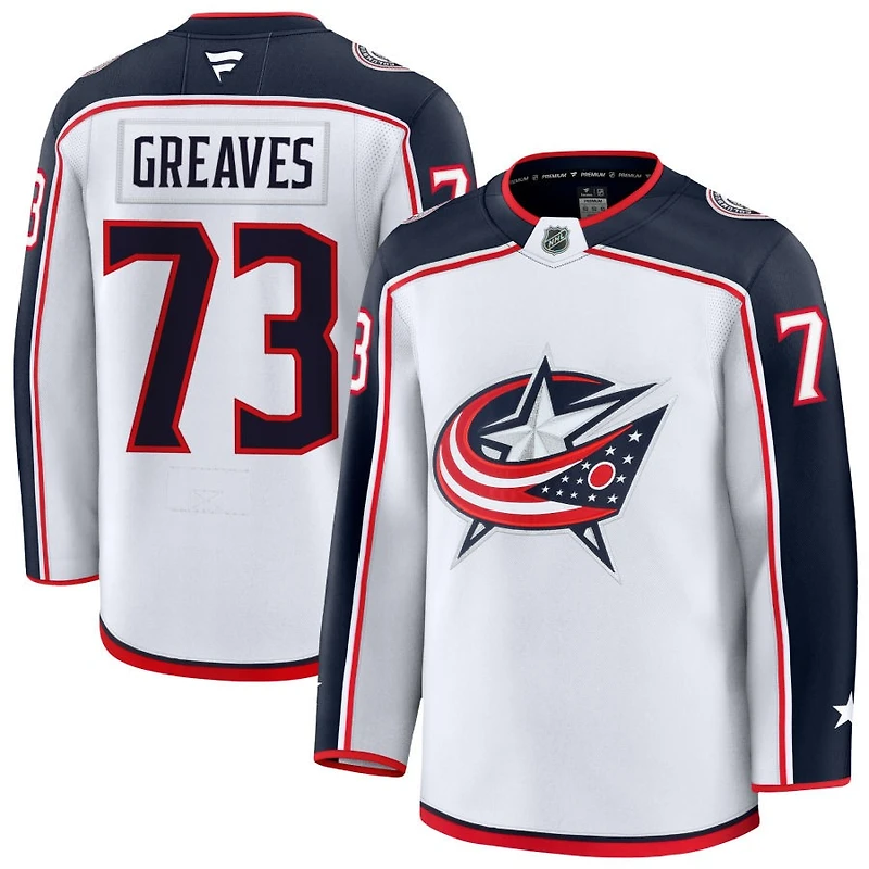 Jet Greaves Men's Fanatics White Columbus Blue Jackets Away Premium Custom Jersey